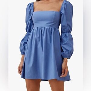 EXLURA Womens Square Neck Dress Long Puff Sleeve A-Line Casual Short Mini Dress